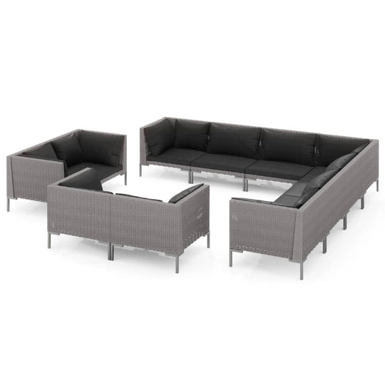 11 Piece Garden Lounge Set with Cushions Poly Rattan Dark in grey color with black cushions.