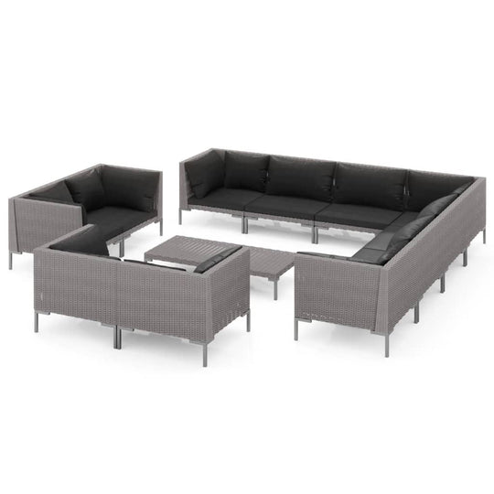 12 Piece Garden Lounge Set with Cushions Poly Rattan Dark in a stylish outdoor arrangement.