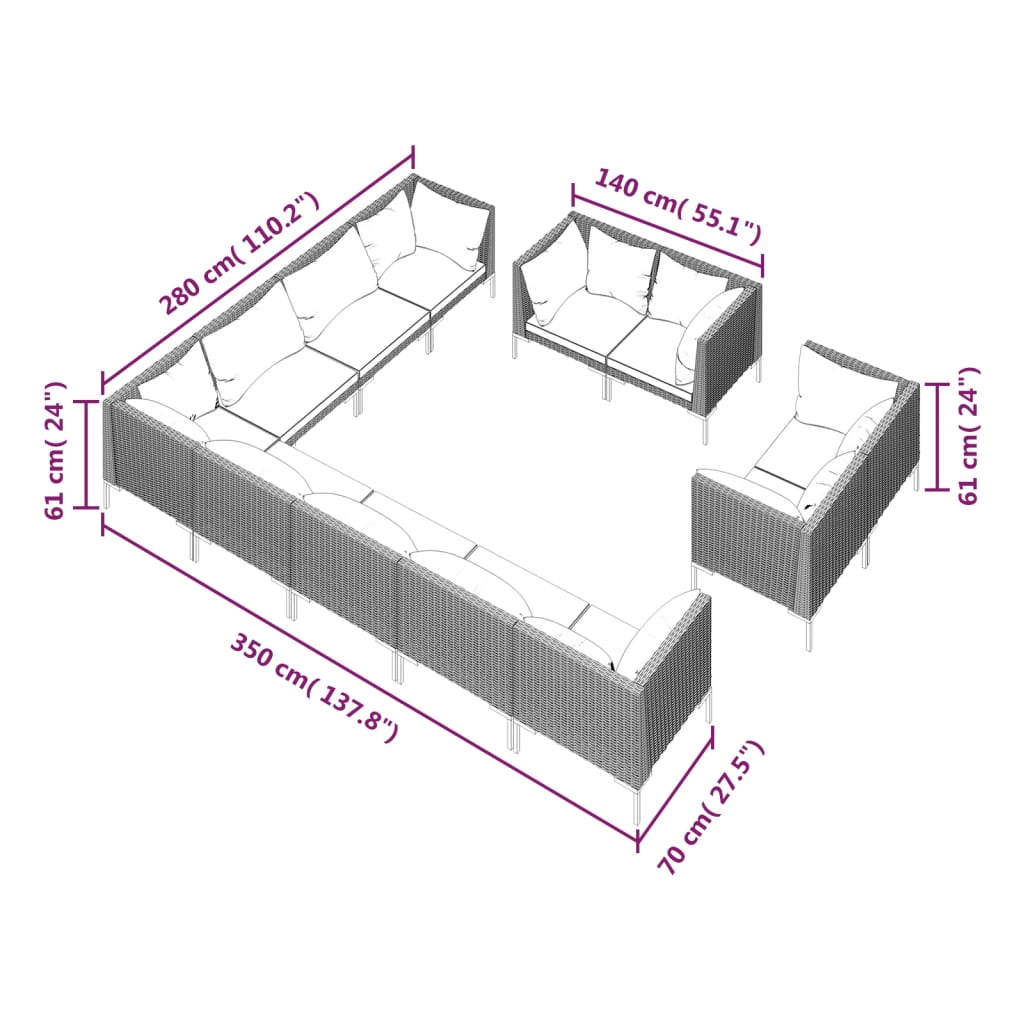 12 Piece Garden Lounge Set with Cushions Poly Rattan Dark , Furniture -> Outdoor Furniture -> Outdoor Furniture Sets , Chairs -,Durable,eligant,Furniture -,Home & Garden -,Home Decor,Modern Design,new-305021,Outdoor Furniture -,Outdoor Furniture Sets,Outd