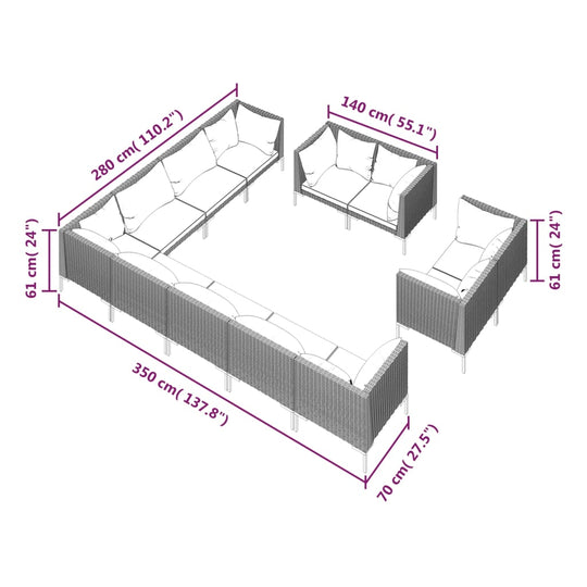 12 Piece Garden Lounge Set with Cushions Poly Rattan Dark , Furniture -> Outdoor Furniture -> Outdoor Furniture Sets , Chairs -,Durable,eligant,Furniture -,Home & Garden -,Home Decor,Modern Design,new-305021,Outdoor Furniture -,Outdoor Furniture Sets,Outd