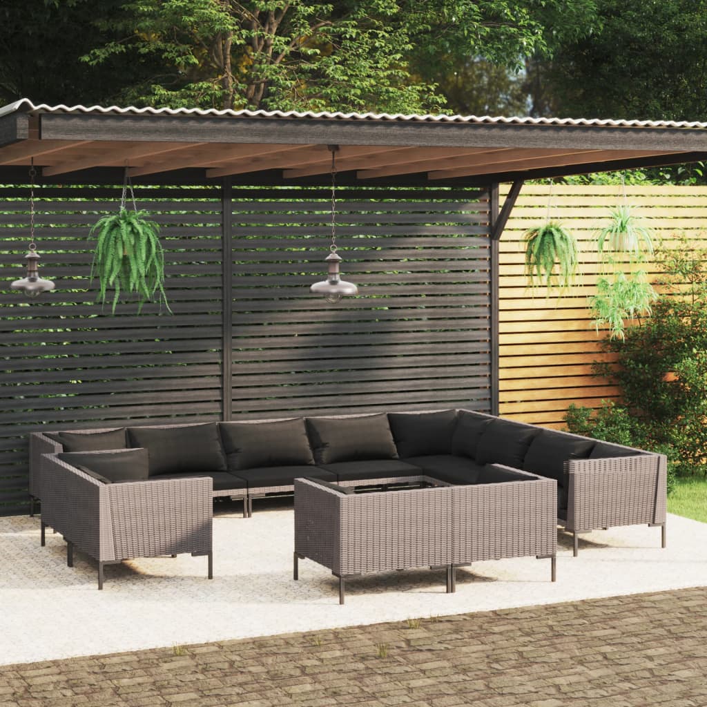 12 Piece Garden Lounge Set with Cushions Poly Rattan Dark , Furniture -> Outdoor Furniture -> Outdoor Furniture Sets , Chairs -,Durable,eligant,Furniture -,Home & Garden -,Home Decor,Modern Design,new-305021,Outdoor Furniture -,Outdoor Furniture Sets,Outd