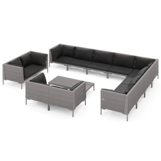 13 Piece Garden Lounge Set with Cushions Poly Rattan Dark in a stylish arrangement for outdoor relaxation.