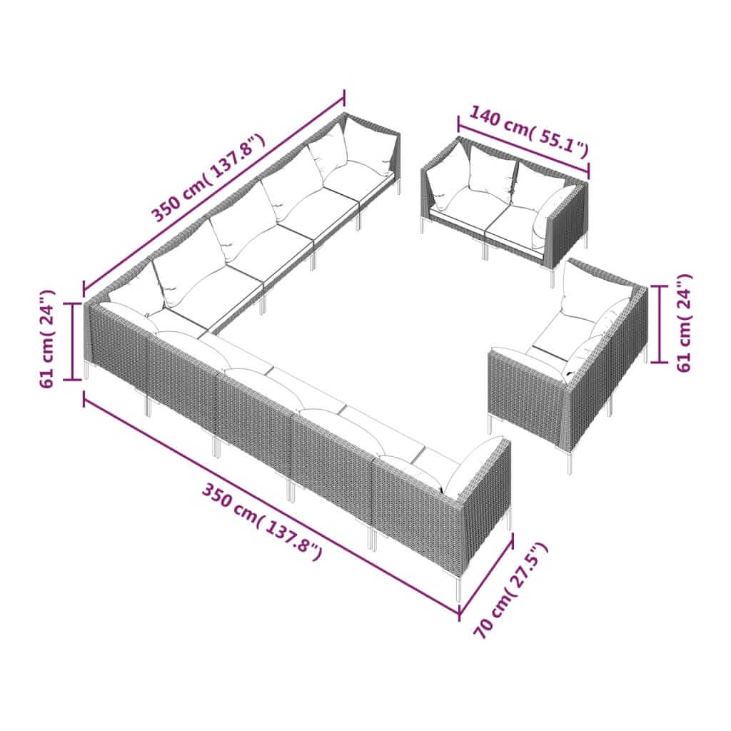 13 Piece Garden Lounge Set with Cushions Poly Rattan Dark Grey