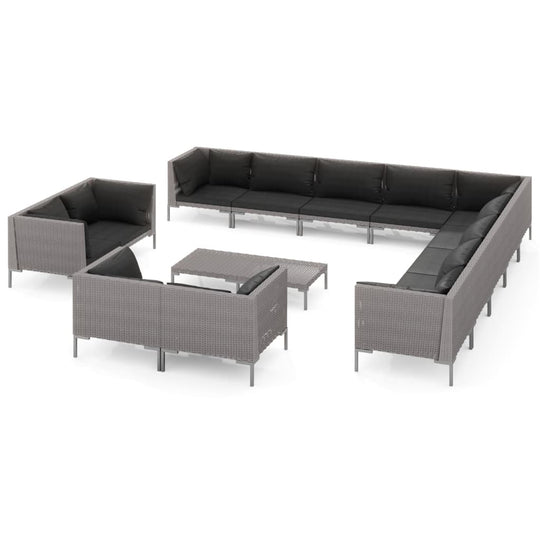 14 Piece Garden Lounge Set with Cushions Poly Rattan Dark - Stylish outdoor seating arrangement with cushions.
