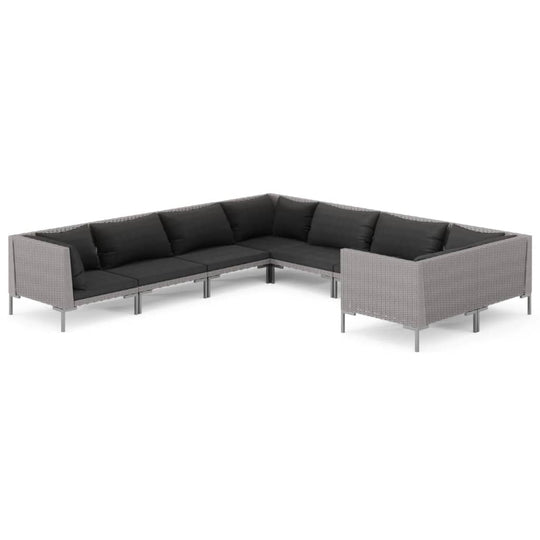 8 Piece Garden Lounge Set with Cushions Poly Rattan Dark in modern sectional design