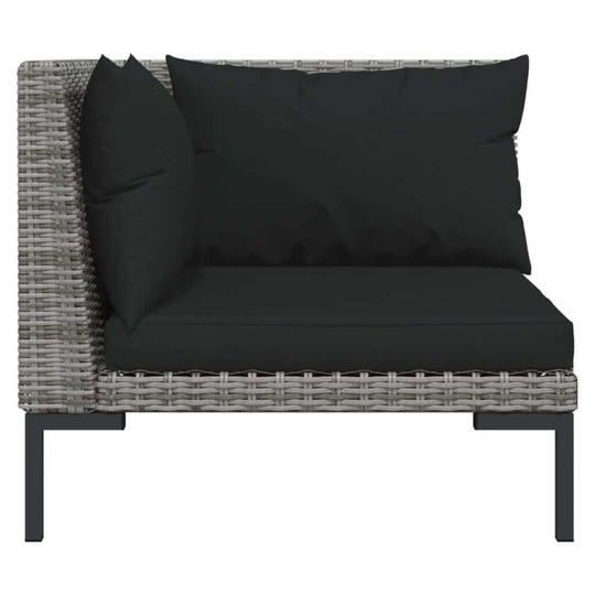 10 Piece Garden Lounge Set with Cushions Poly Rattan Dark - Sectional sofa with black cushions and grey rattan weave.