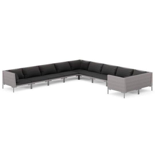 10 Piece Garden Lounge Set with Cushions Poly Rattan Dark in a modern outdoor setting.