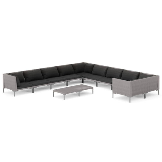 11 Piece Garden Lounge Set with Cushions Poly Rattan Dark assembled in a cozy outdoor living space.