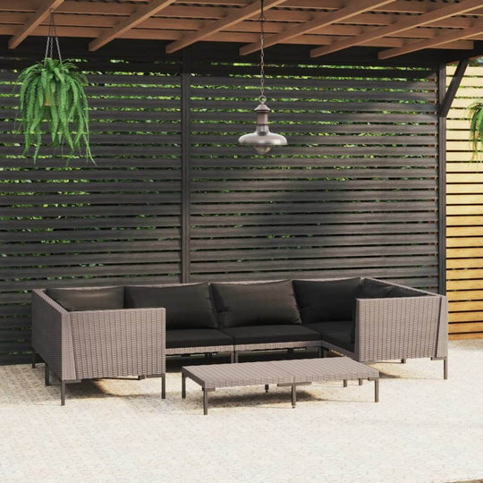 7 Piece Garden Lounge Set with Cushions Poly Rattan Dark Grey