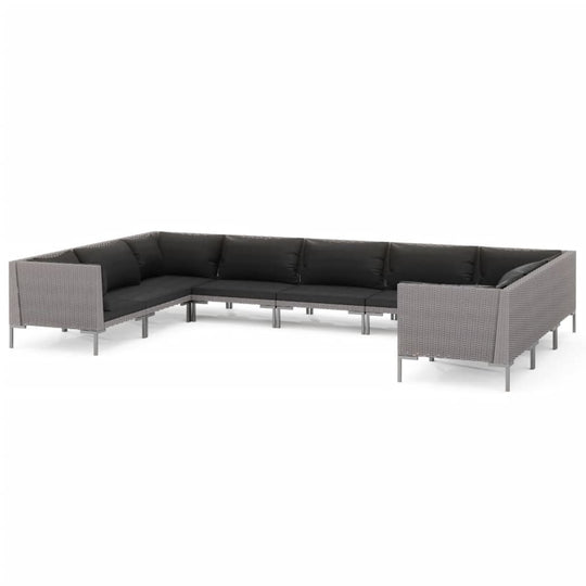 9 Piece Garden Lounge Set with Cushions Poly Rattan Dark featuring a stylish modular design and plush black cushions.