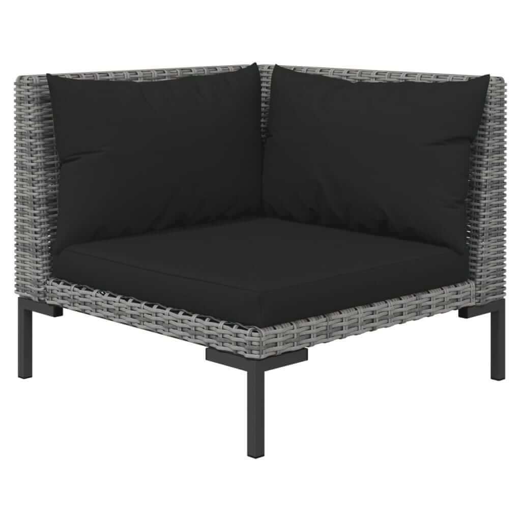 9 Piece Garden Lounge Set with Cushions Poly Rattan Dark corner sofa piece with black cushions and grey rattan weave