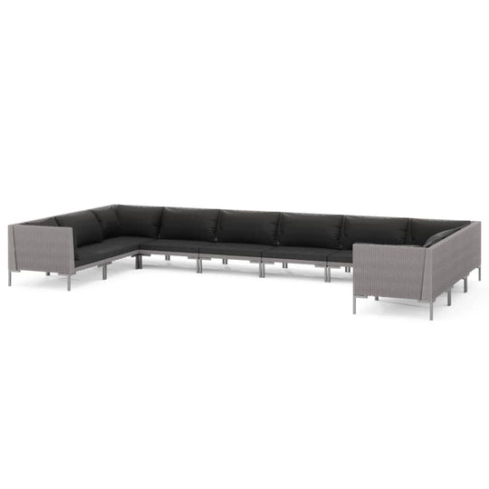 10 Piece Garden Lounge Set with Cushions Poly Rattan Dark in a modern outdoor setting with gray cushions.