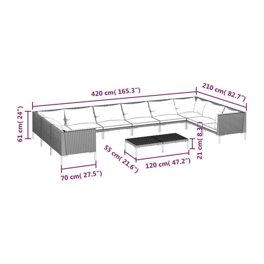 11 Piece Garden Lounge Set with Cushions Poly Rattan Dark Grey