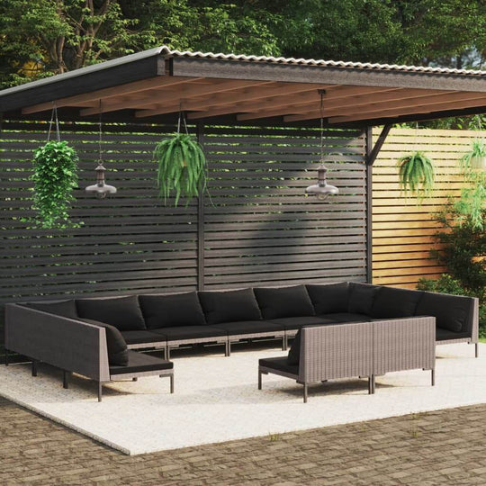 12 Piece Garden Lounge Set with Cushions Poly Rattan Dark Grey