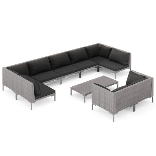 10 Piece Garden Lounge Set with Cushions Poly Rattan Dark featuring stylish, weather-resistant design and comfortable cushions.