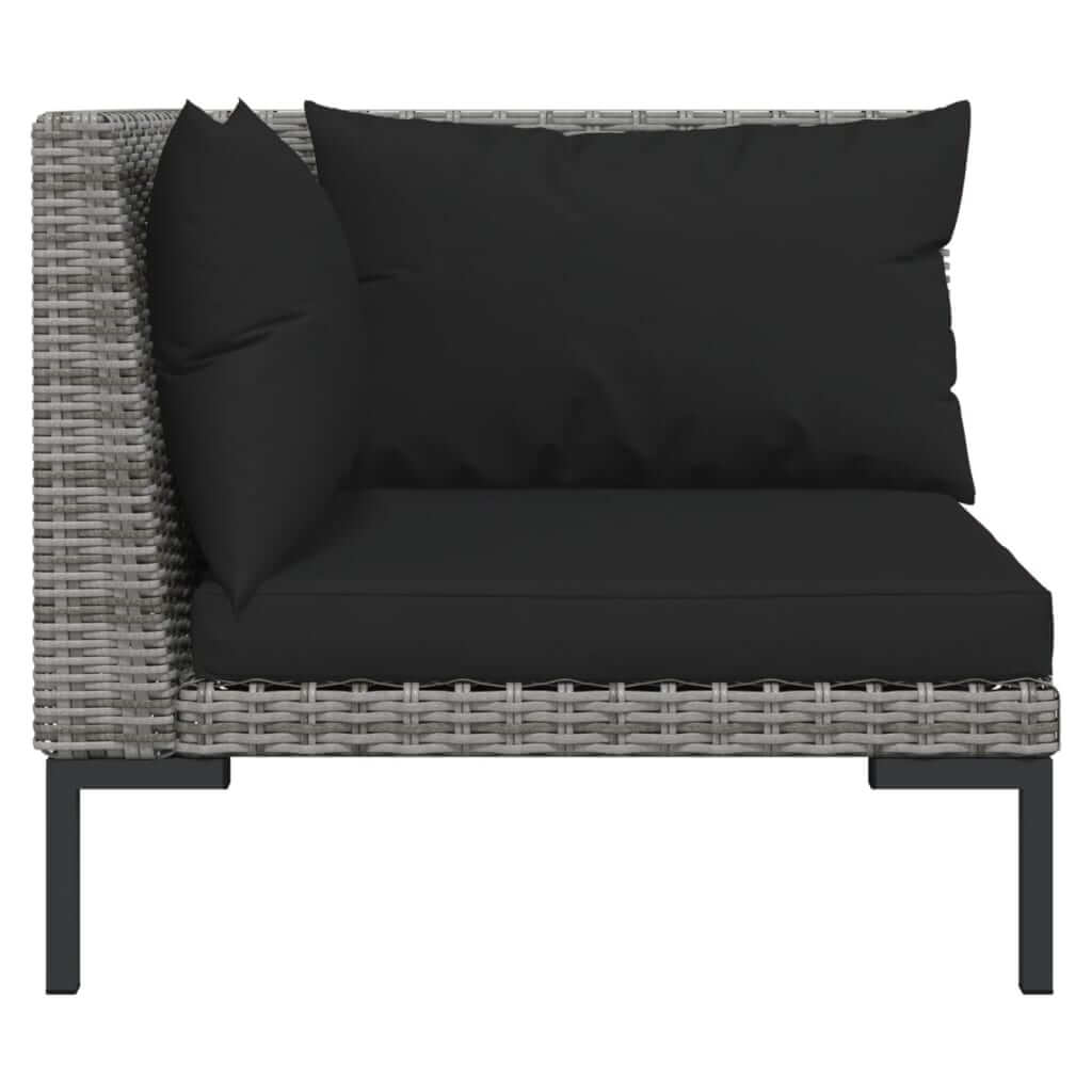 11 Piece Garden Lounge Set dark grey half-round PE rattan sofa with black cushions, perfect for outdoor furniture relaxation.