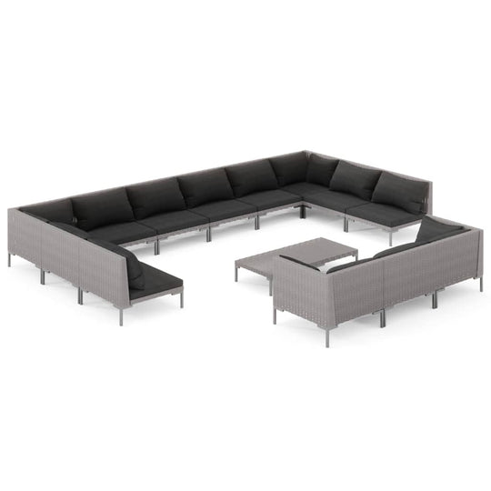 14 Piece Garden Lounge Set with Cushions Poly Rattan Dark, featuring a stylish sectional design with dark cushions.
