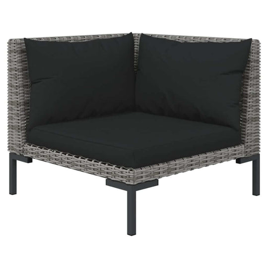 14 Piece Garden Lounge Set with Cushions Poly Rattan Dark corner seat with black cushions and gray rattan frame.