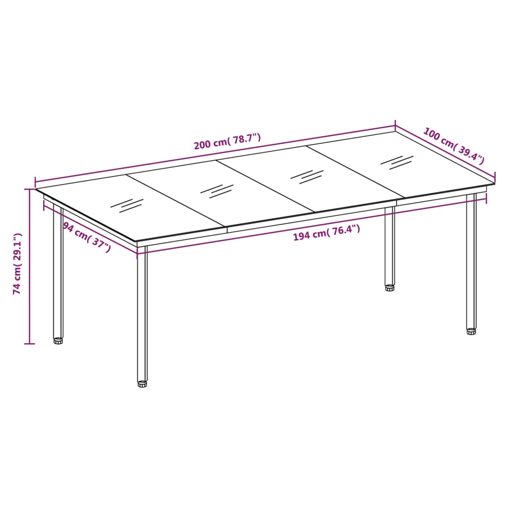 Garden Dining Table 200x100x74 cm Steel and Glass , Furniture -> Outdoor Furniture -> Outdoor Tables , Durable,eligant,Furniture -,Home & Garden -,Modern Design,new-305021,Outdoor Furniture -,Outdoor Furniture Sets,Outdoor Seating -,Outdoor Tables,Tables