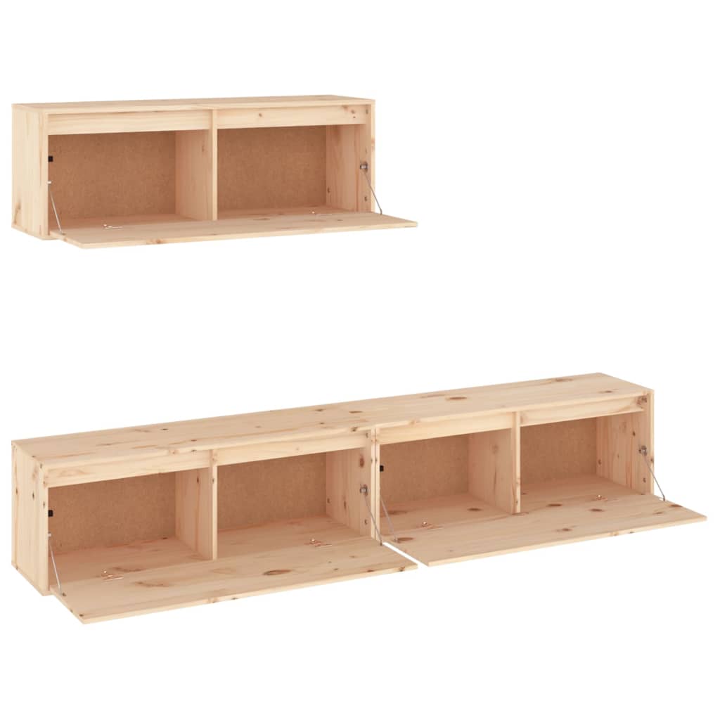 Solid wood pine TV cabinets, stylish and practical design for floating wall storage, ideal for books and decor.