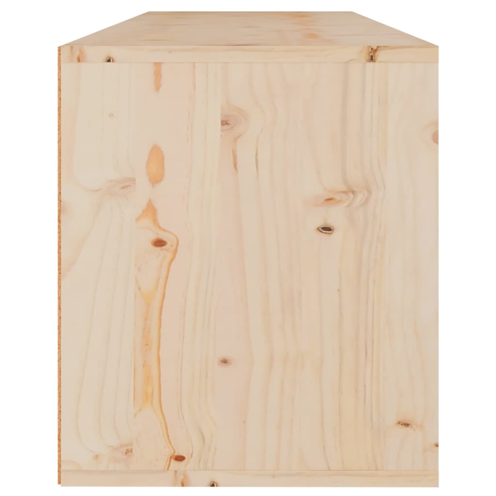 Solid wood pine TV cabinet showcasing a smooth surface and natural wood grain for stylish furniture design.