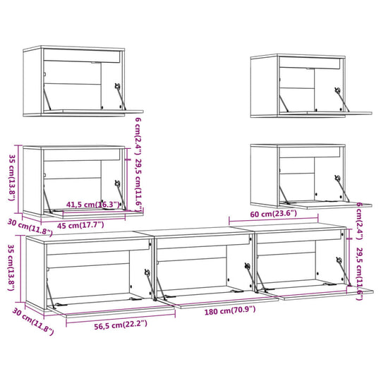 خزائن تلفزيون من 7 قطع من خشب الصنوبر الصلب