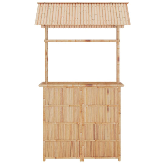Piece Bar Set Bamboo with a unique design and roof for a tropical flair in garden or patio.