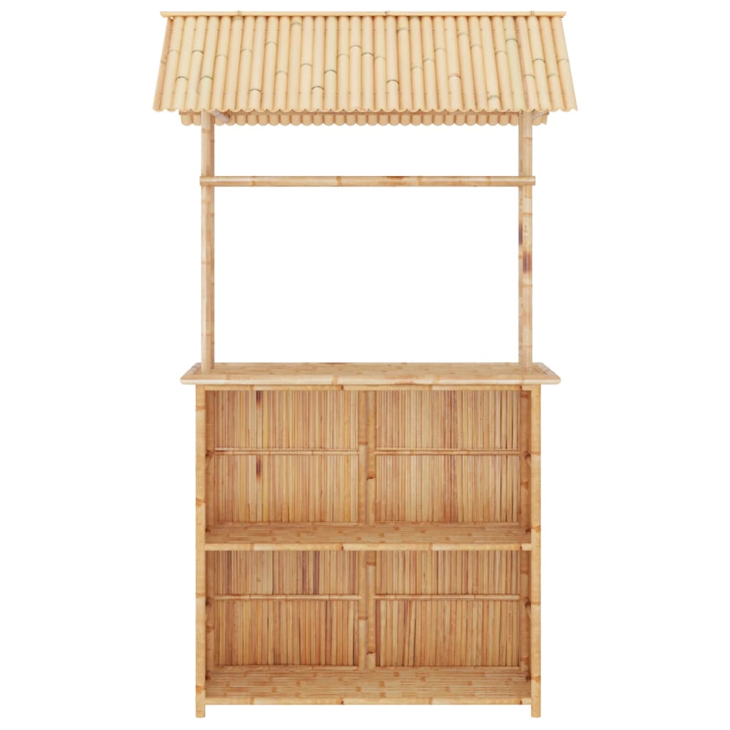 Piece Bar Set Bamboo featuring a durable bamboo bar counter with a unique roof design for outdoor settings.