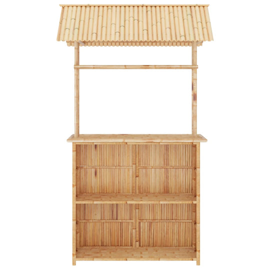 Piece Bar Set Bamboo featuring a durable bamboo bar counter with a unique roof design for outdoor settings.
