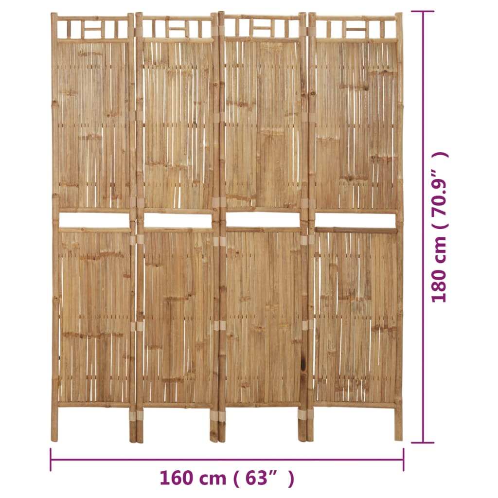 4-panel bamboo room divider measuring 160x180 cm, perfect for outdoor furniture decoration and privacy.