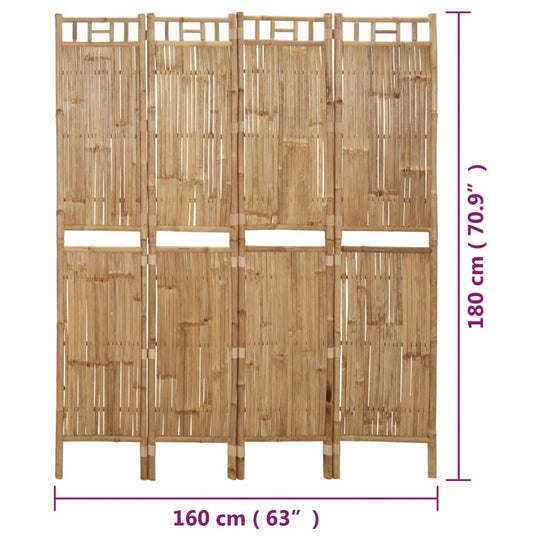 4-panel bamboo room divider measuring 160x180 cm, perfect for outdoor furniture decoration and privacy.