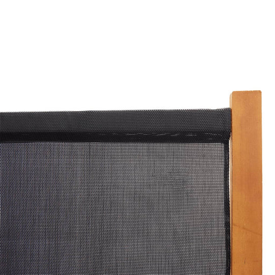 Close-up of the black textilene material on a 4-panel room divider, showcasing its durable and weather-resistant features.