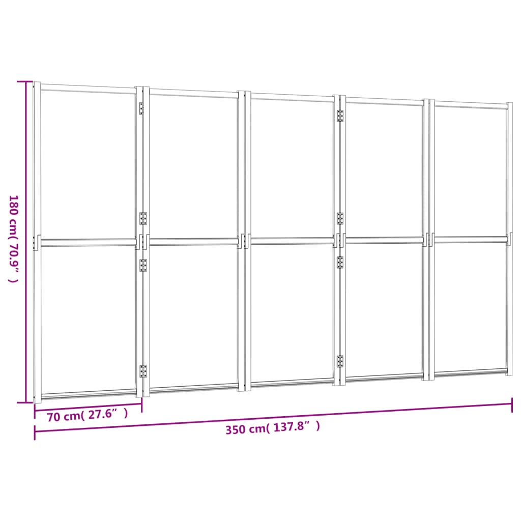room partition 5-Panel Room Divider  White 350x180 cm