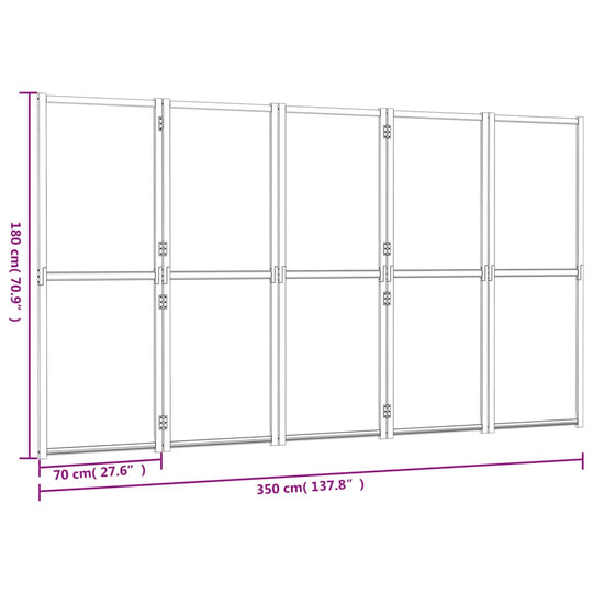 room partition 5-Panel Room Divider  White 350x180 cm