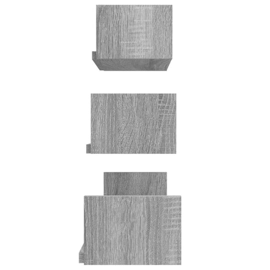 Three grey Sonoma engineered wood wall display shelves with a U-shaped design for stylish storage and decor.