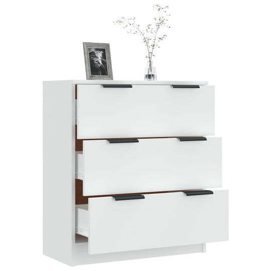 White sideboard with three drawers, perfect for storing items in any room, featuring a smooth finish and modern design.