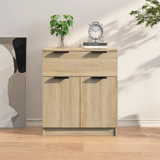 Sideboard in Sonoma oak finish with 1 drawer and 2 doors, modern design, placed in a stylish interior setting.