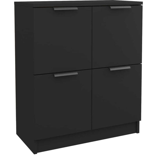 Sideboard 60x30x70 cm Engineered Wood featuring sleek black finish and four doors for ample storage.