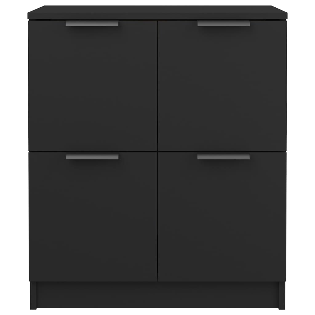 Sideboard 60x30x70 cm Engineered Wood in sleek black finish with four doors for ample storage.