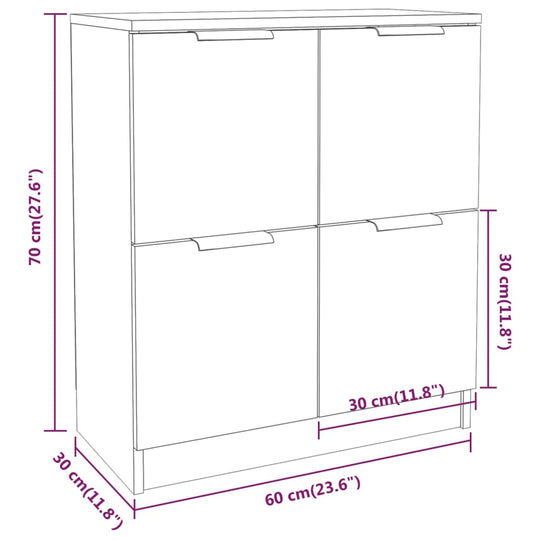 Sideboard 60x30x70 cm Engineered Wood dimensions illustration with measurements.