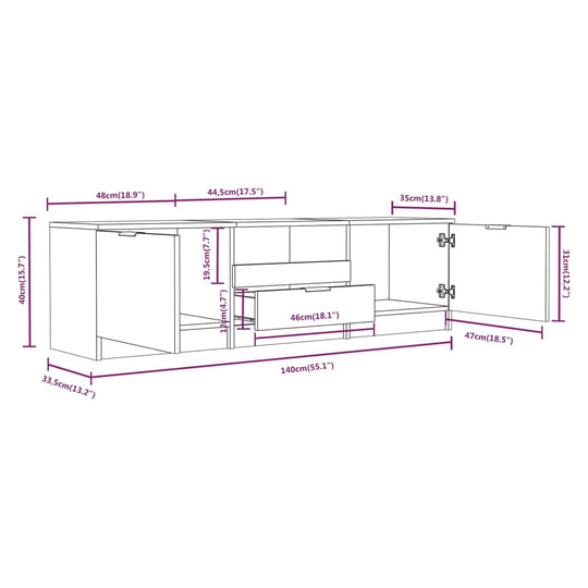 TV Cabinet Sonoma Oak 140x35x40 cm Engineered Wood , Furniture -> Entertainment Centers & TV Stands , Durable,eligant,Entertainment Centers & TV Stands,Furniture -,Home & Garden -,Modern Design,new-305021