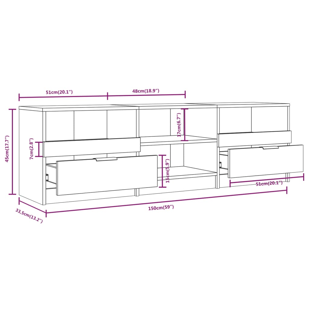 TV Cabinet Sonoma Oak 150x33.5x45 cm Engineered Wood , Furniture -> Entertainment Centers & TV Stands , Durable,eligant,Entertainment Centers & TV Stands,Furniture -,Home & Garden -,Modern Design,new-305021