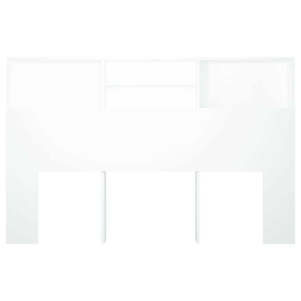 White headboard cabinet with four compartments, ideal for bedroom organization and modern decor.