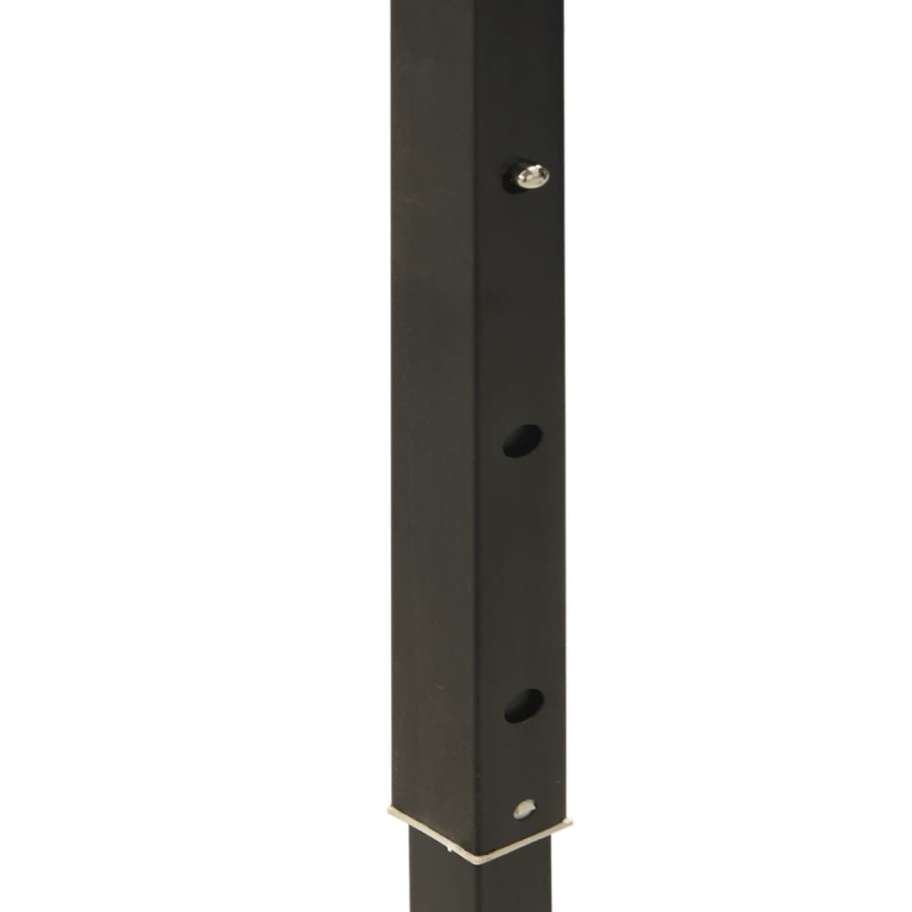 Close-up of the black support pole for the folding party tent, showing adjustable height holes and secure fastenings.