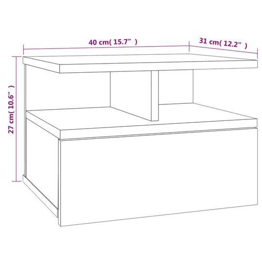 Diagram of a compact floating nightstand, dimensions 40x31x27 cm, designed for space-saving storage solutions.