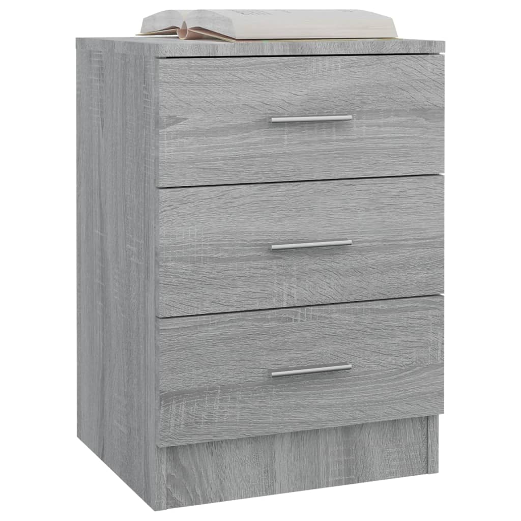 Grey Sonoma bedside cabinet with three drawers, engineered wood, offering stylish storage for any bedroom.