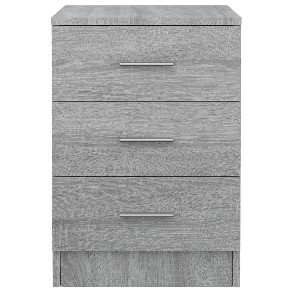 Grey Sonoma bedside cabinet with three drawers, perfect for stylish storage in any room, made of engineered wood.