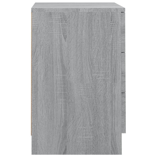 Grey Sonoma bedside cabinet made of engineered wood, featuring three drawers for efficient storage in any outdoor furniture setup.