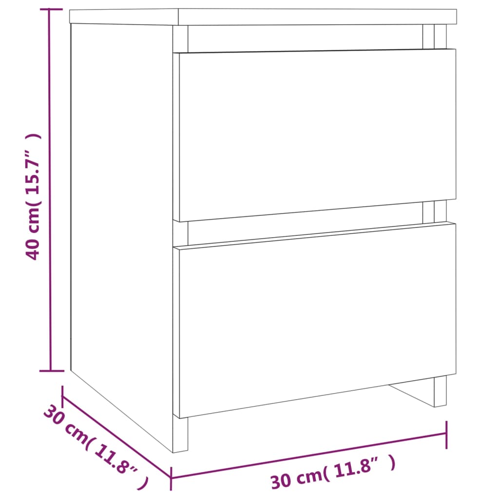 Bedside cabinet dimensions 30x30x40 cm, featuring two drawers for ample storage space in grey Sonoma engineered wood.