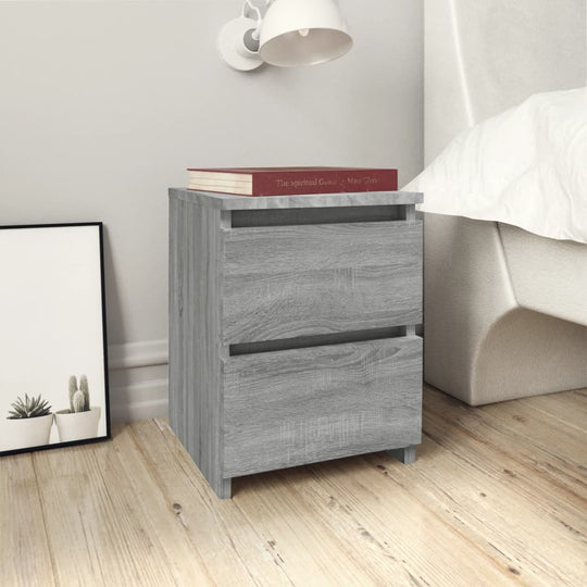 Stylish grey Sonoma bedside cabinet with two drawers, enhancing bedroom decor and providing ample storage space.